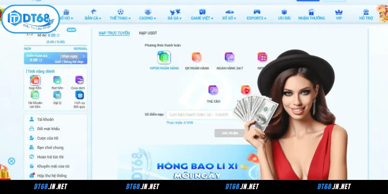Các phương thức nạp tiền DT68 phổ biến nhất năm 2026
